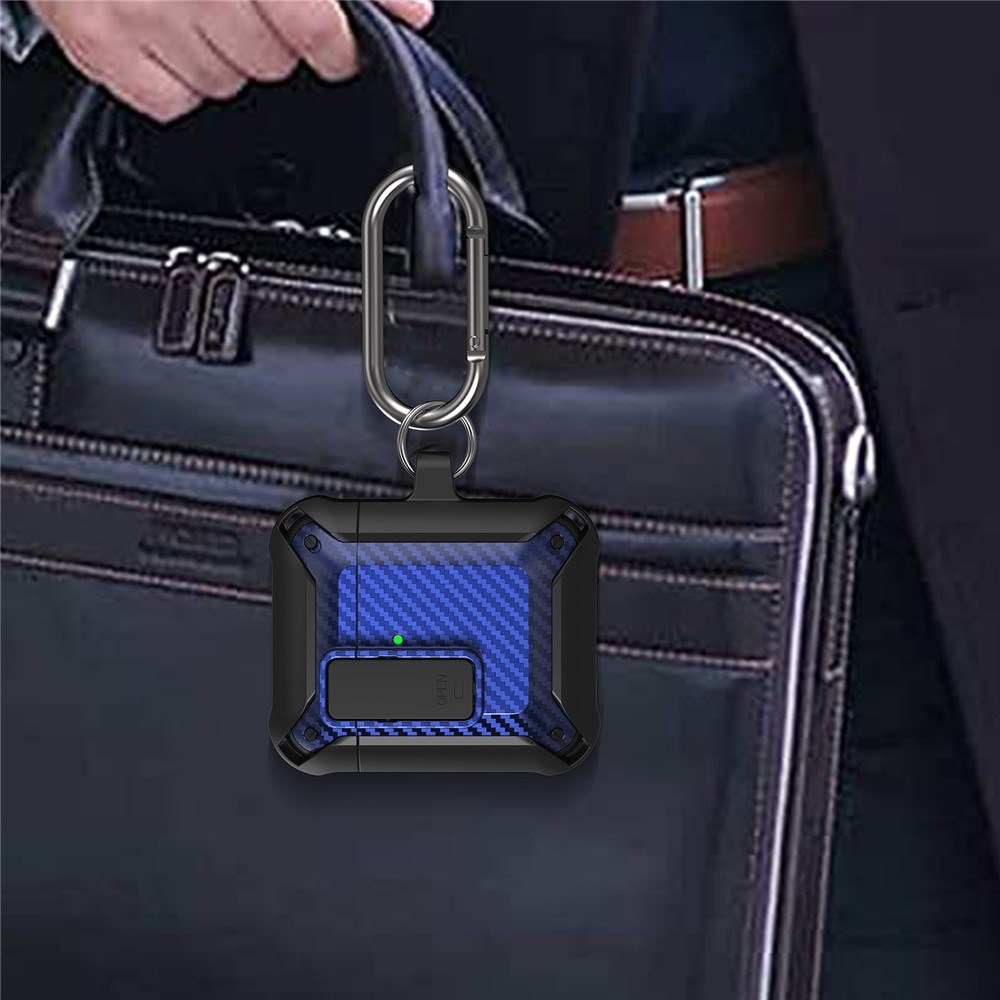Portable 2 in 1 TPU + PC Frame Earbuds Case Cover Shock-resistant Earphone Charging Case Cover Anti-drop Protective Case with Buckle for AirPods 1/2 - Black/Blue-7