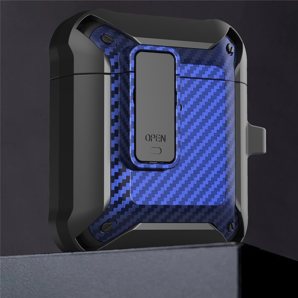 Portable 2 in 1 TPU + PC Frame Earbuds Case Cover Shock-resistant Earphone Charging Case Cover Anti-drop Protective Case with Buckle for AirPods 1/2 - Black/Blue-9