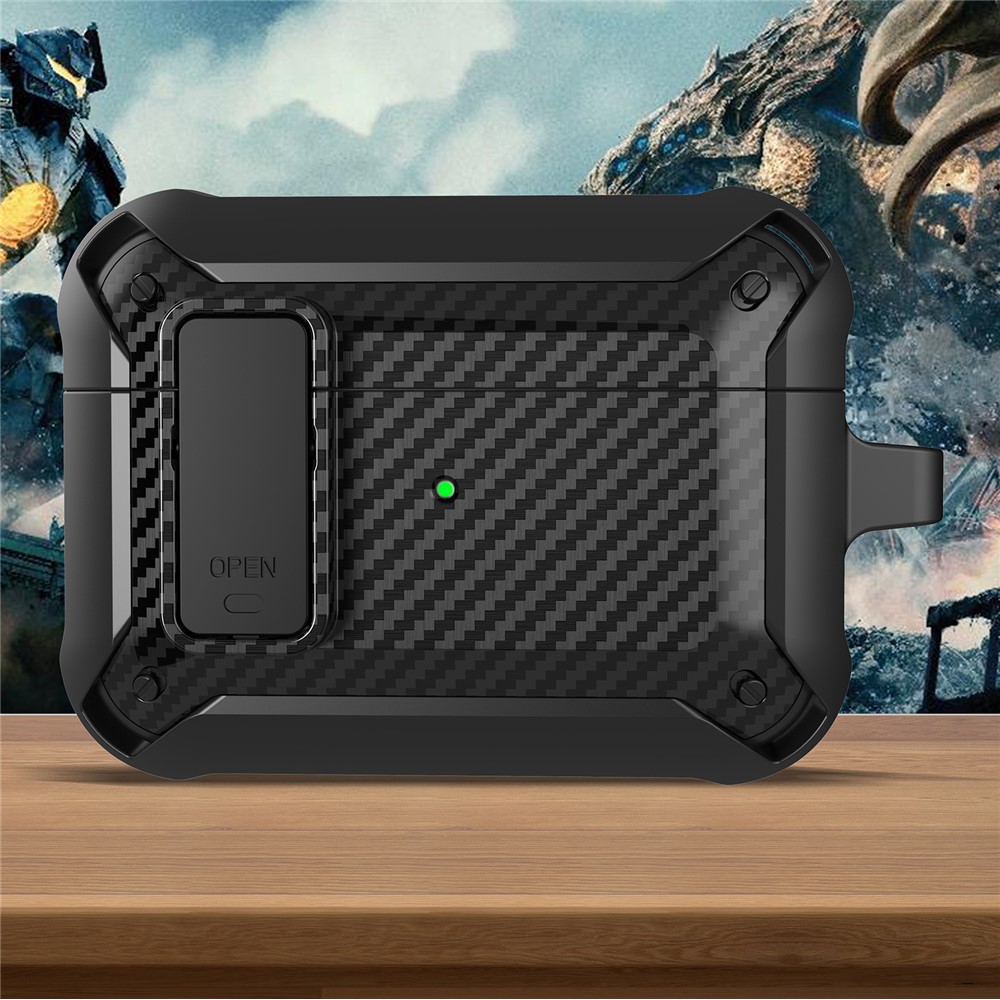 Carbon Fiber Texture Snap-on Lid Design Wireless Earphone TPU+PC Protective Cover Case for AirPods Pro - Style 1-2