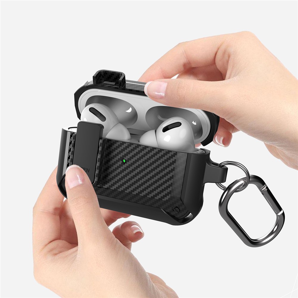 Carbon Fiber Texture Snap-on Lid Design Wireless Earphone TPU+PC Protective Cover Case for AirPods Pro - Style 1-3