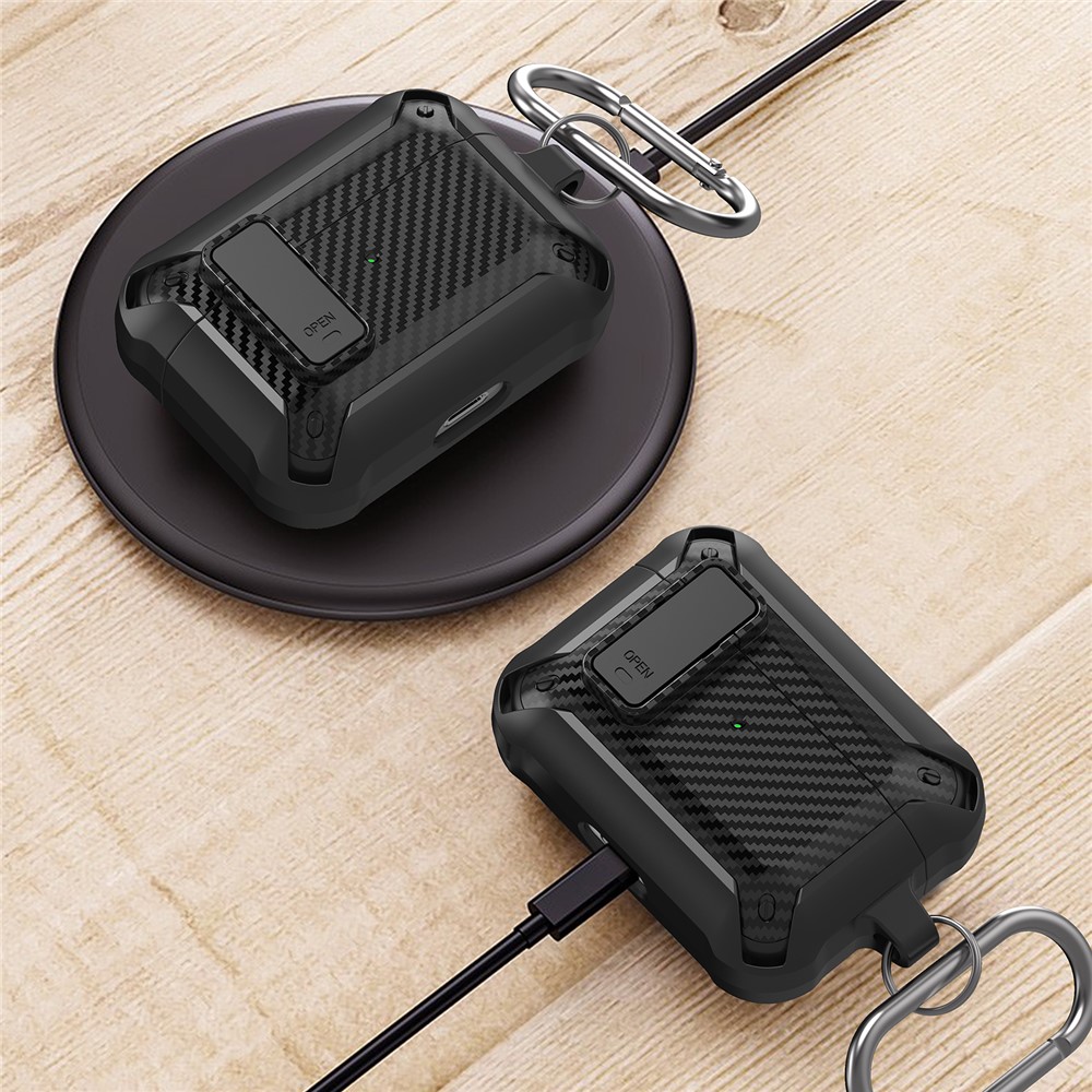 Carbon Fiber Texture Snap-on Lid Design Wireless Earphone TPU+PC Protective Cover Case for AirPods Pro - Style 1-4