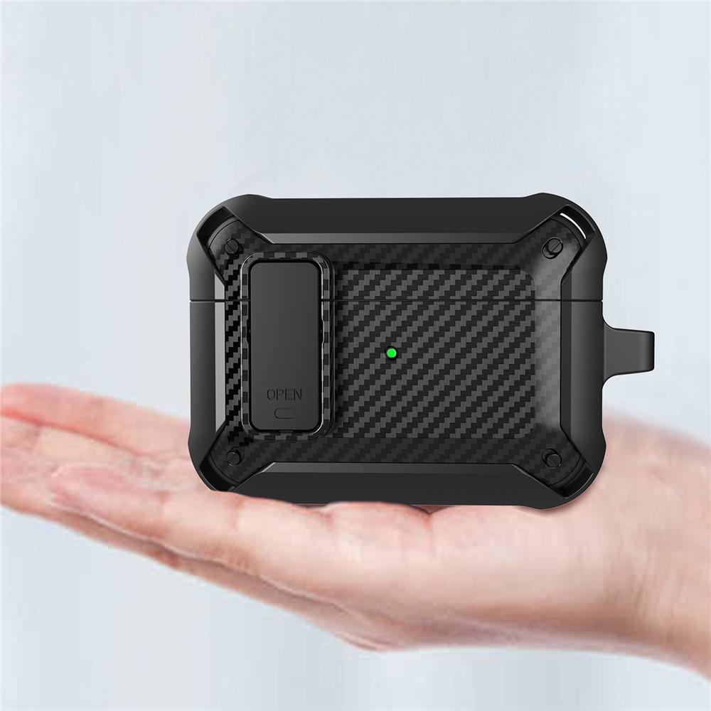 Carbon Fiber Texture Snap-on Lid Design Wireless Earphone TPU+PC Protective Cover Case for AirPods Pro - Style 1-5