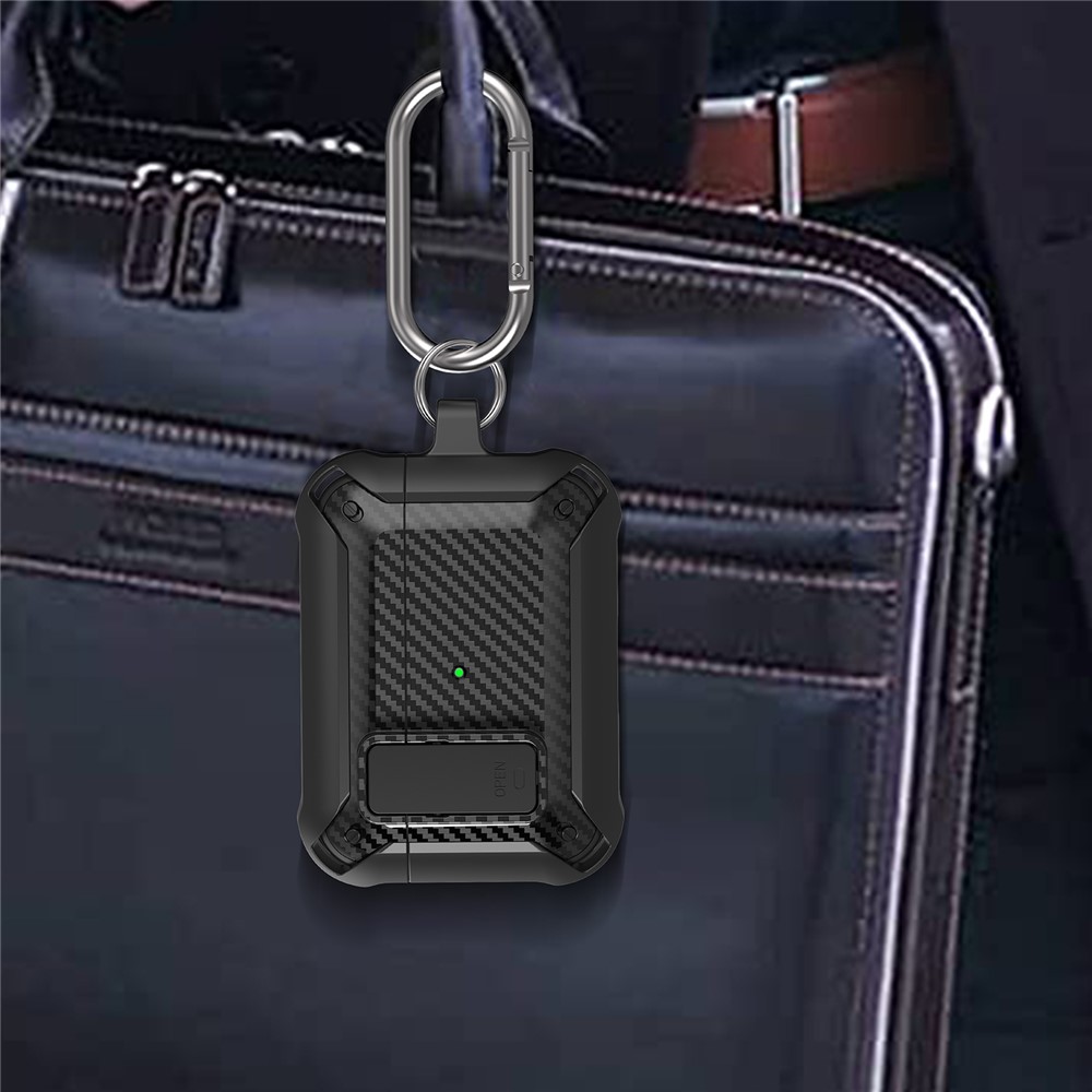 Carbon Fiber Texture Snap-on Lid Design Wireless Earphone TPU+PC Protective Cover Case for AirPods Pro - Style 1-7