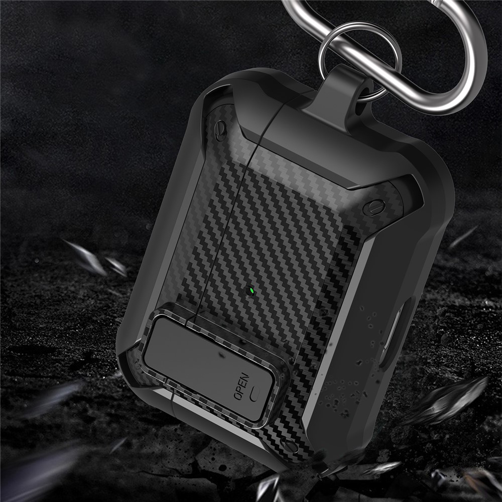 Carbon Fiber Texture Snap-on Lid Design Wireless Earphone TPU+PC Protective Cover Case for AirPods Pro - Style 1-8