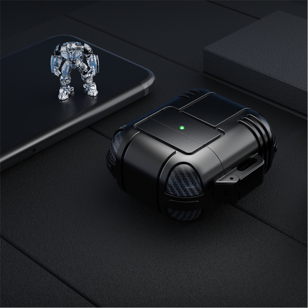 Robot Shape TPU Anti-drop Earbuds Case Protector Scratch Resistant Portable Earphone Charging Case Cover with Strap for AirPods 1/2 - Black-2