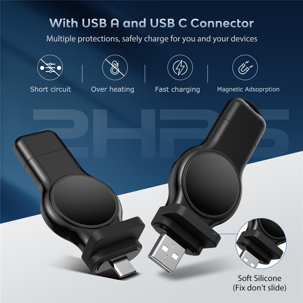 A-05 Portable USB-A Type-C 2-in-1 Wireless Charger Charging Dock for Apple Watch Series 7/6/5/4/3/2/1/SE - Black-6