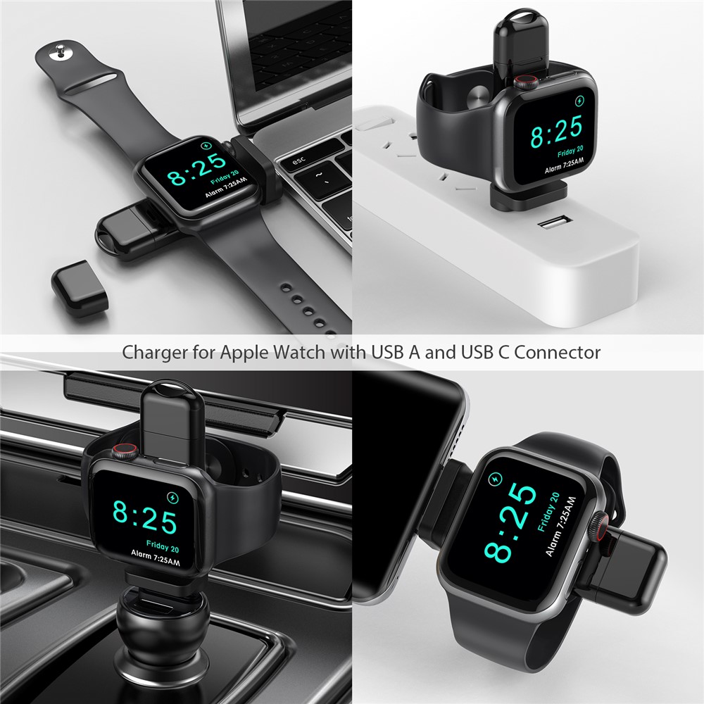 A-05 Portable USB-A Type-C 2-in-1 Wireless Charger Charging Dock for Apple Watch Series 7/6/5/4/3/2/1/SE - Black-7