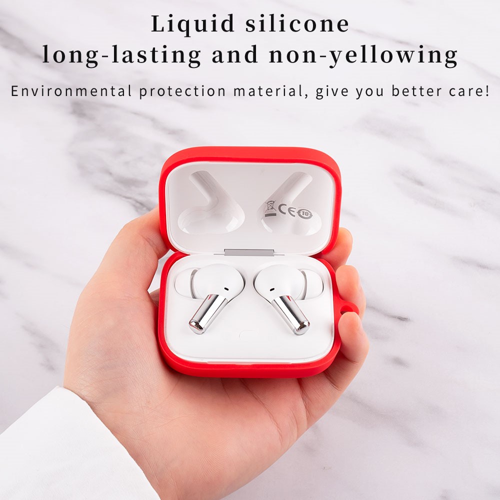 For OnePlus Buds Pro Earphone Charging Box Silicone Case Anti-fall Protective Cover with Carabiner - Black-2