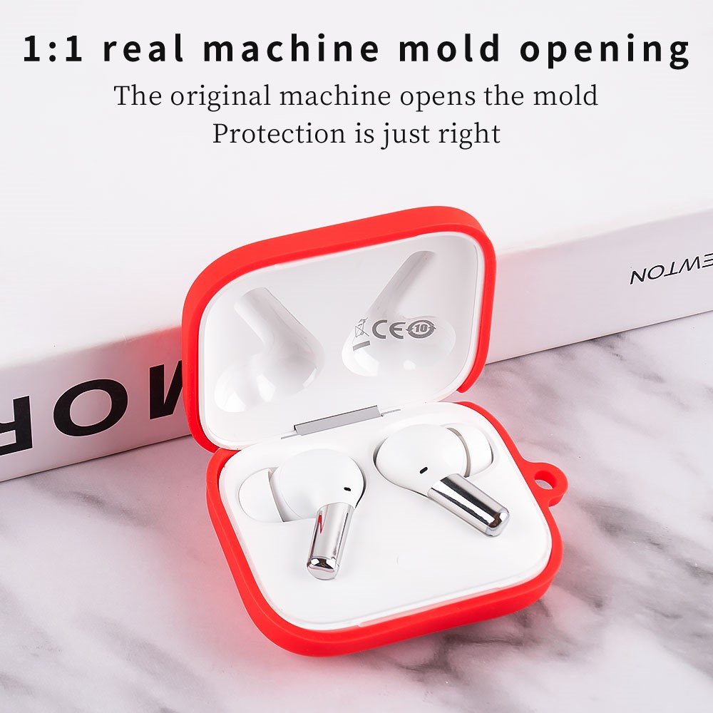 For OnePlus Buds Pro Earphone Charging Box Silicone Case Anti-fall Protective Cover with Carabiner - Black-6