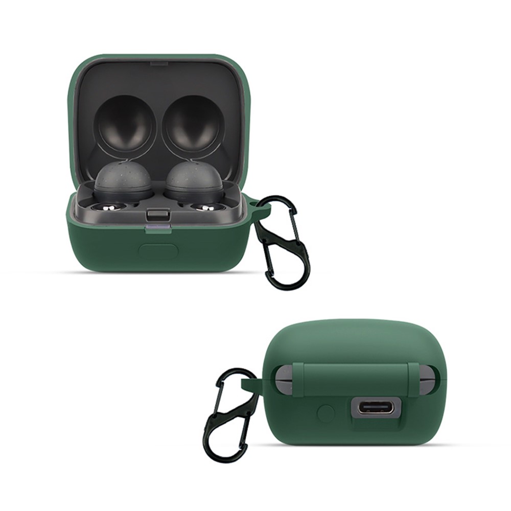 For Sony WF-L900 Earphone Charging Box Silicone Protective Case Bluetooth Earbuds Cover with Buckle - Blackish Green-3