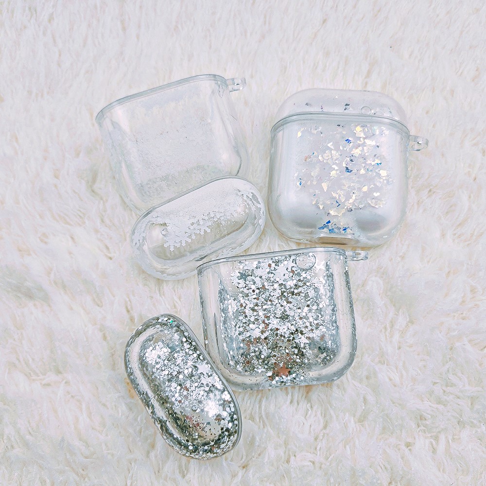 For Apple AirPods 1/2/with Charging Case (2016)/with Charging Case (2019)/with Wireless Charging Case (2019) Glittering Powder Quicksand Clear Based PC Cover Case - Blue-4