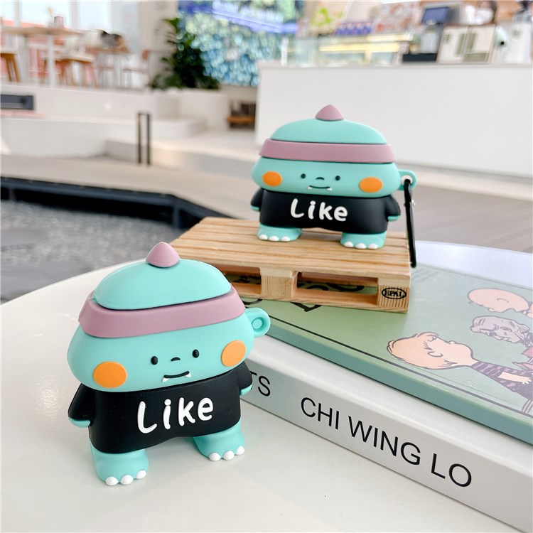 For Apple AirPods with Charging Case (2016)/(2019)/AirPods with Wireless Charging Case (2019) Earphone Silicone Case Charging Box Cute Dinosaur Design Drop-proof Cover with Hook-7