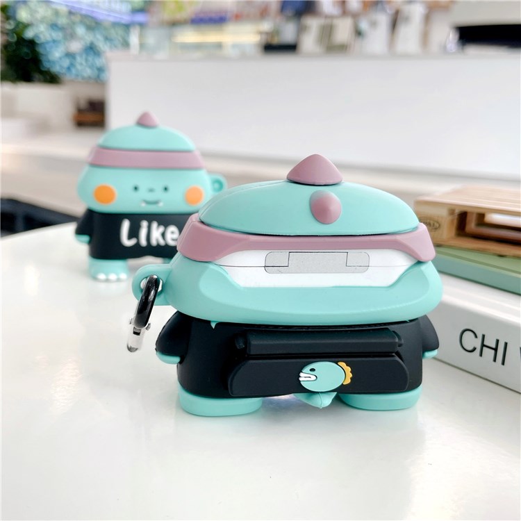 Earphone Silicone Case for Apple AirPods 3, Charging Box Cute Dinosaur Design Drop-proof Cover Protector with Hook-2