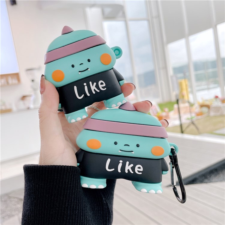 Earphone Silicone Case for Apple AirPods 3, Charging Box Cute Dinosaur Design Drop-proof Cover Protector with Hook-3