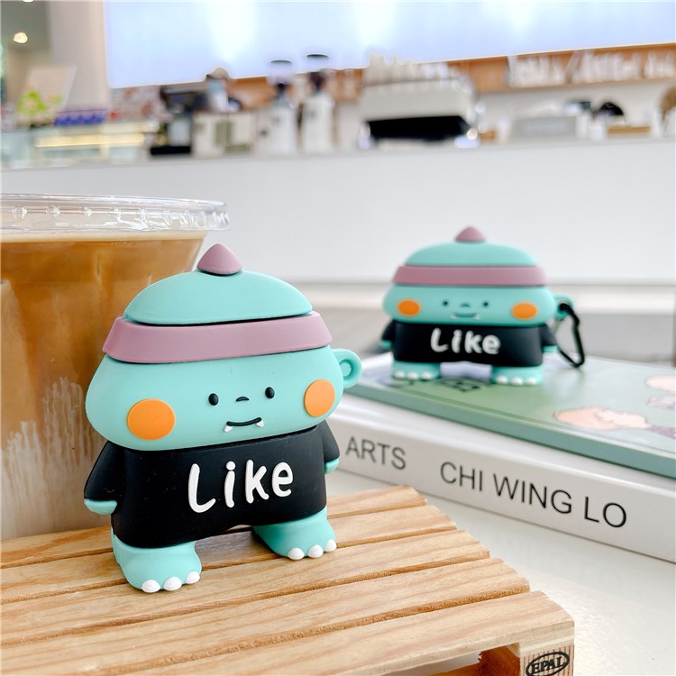 Earphone Silicone Case for Apple AirPods 3, Charging Box Cute Dinosaur Design Drop-proof Cover Protector with Hook-4