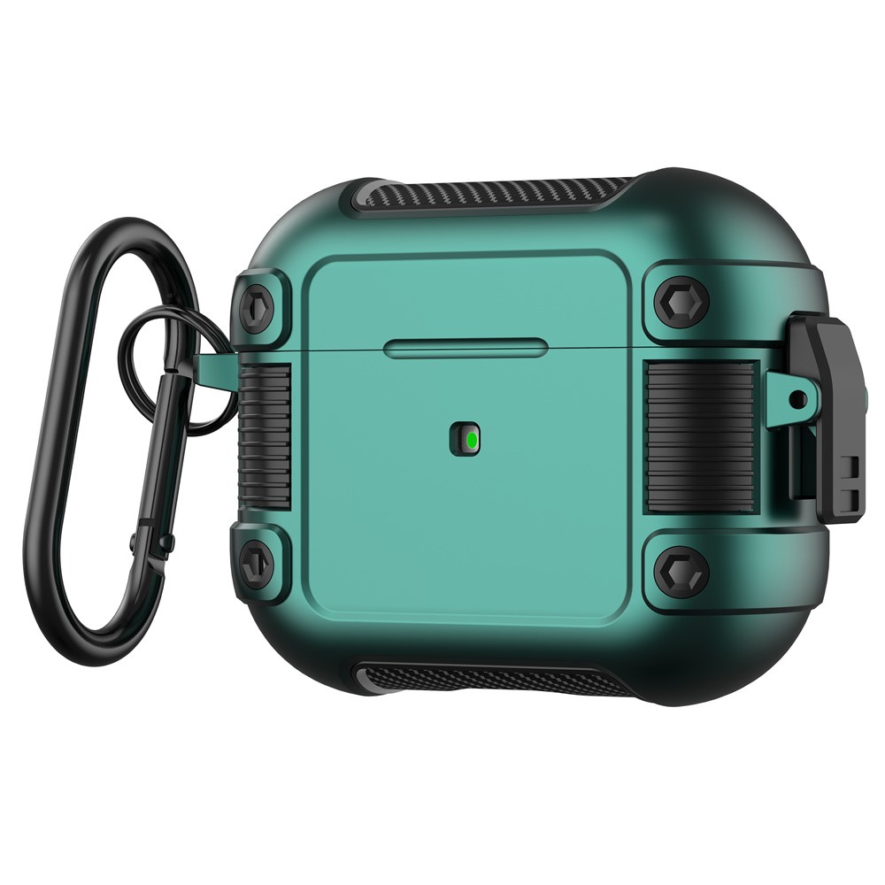 PC + TPU Earphone Protective Case for Apple AirPods 3, Lock Buckle Design Earbuds Charging Box Cover with Carabiner - Green-3