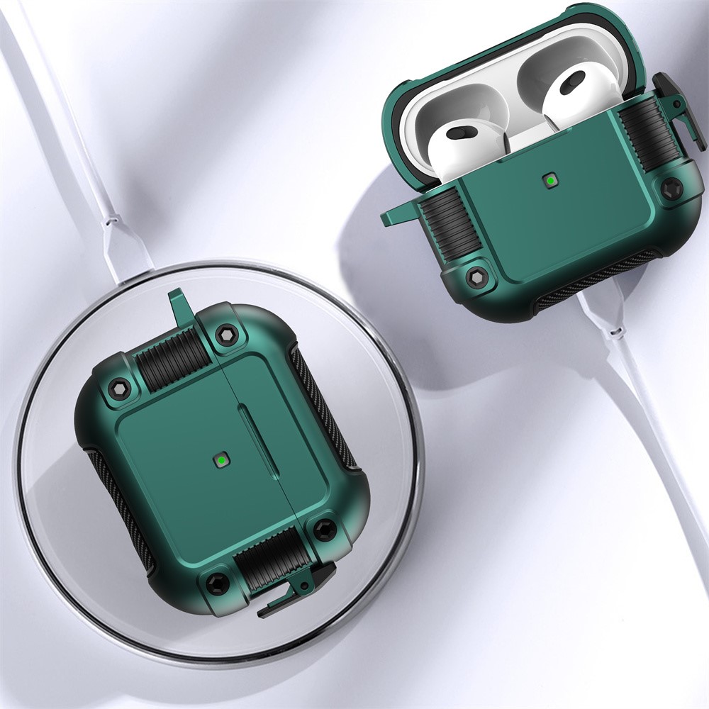 PC + TPU Earphone Protective Case for Apple AirPods 3, Lock Buckle Design Earbuds Charging Box Cover with Carabiner - Green-5