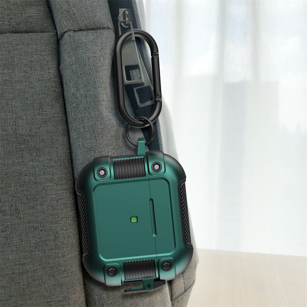 PC + TPU Earphone Protective Case for Apple AirPods 3, Lock Buckle Design Earbuds Charging Box Cover with Carabiner - Green-6