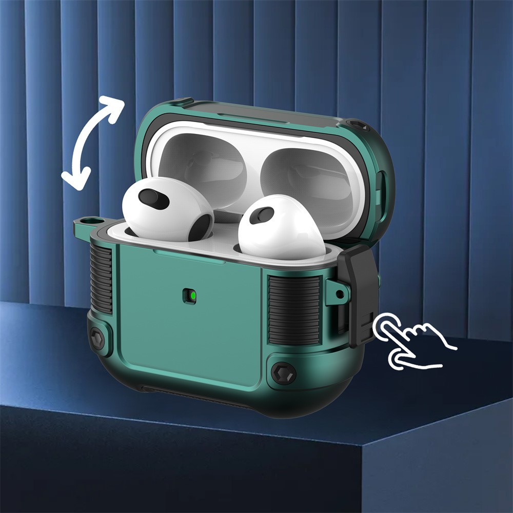 PC + TPU Earphone Protective Case for Apple AirPods 3, Lock Buckle Design Earbuds Charging Box Cover with Carabiner - Green-8