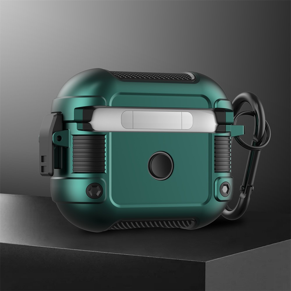 PC + TPU Earphone Protective Case for Apple AirPods 3, Lock Buckle Design Earbuds Charging Box Cover with Carabiner - Green-9