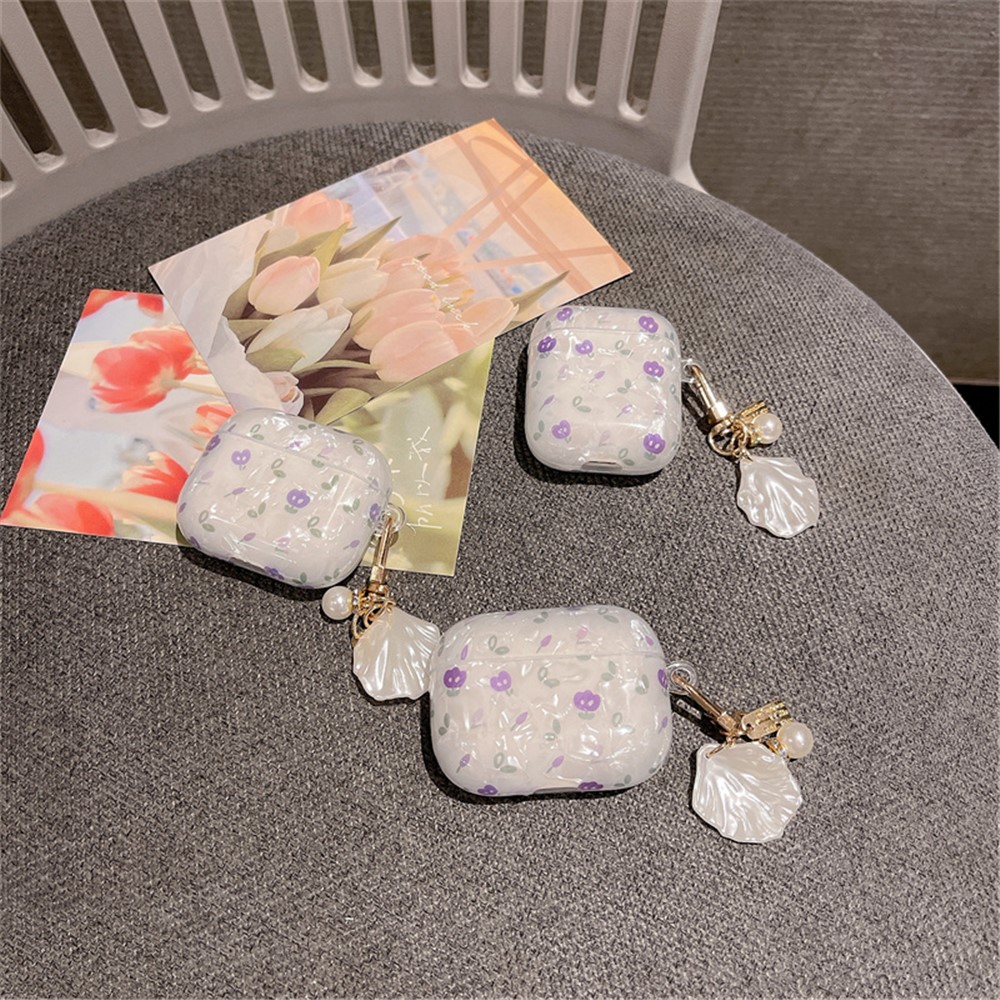 For Apple AirPods with Charging Case (2016)/(2019)/AirPods with Wireless Charging Case (2019) Tulip Shell Skin TPU Earphone Case Cover with Pendant-2