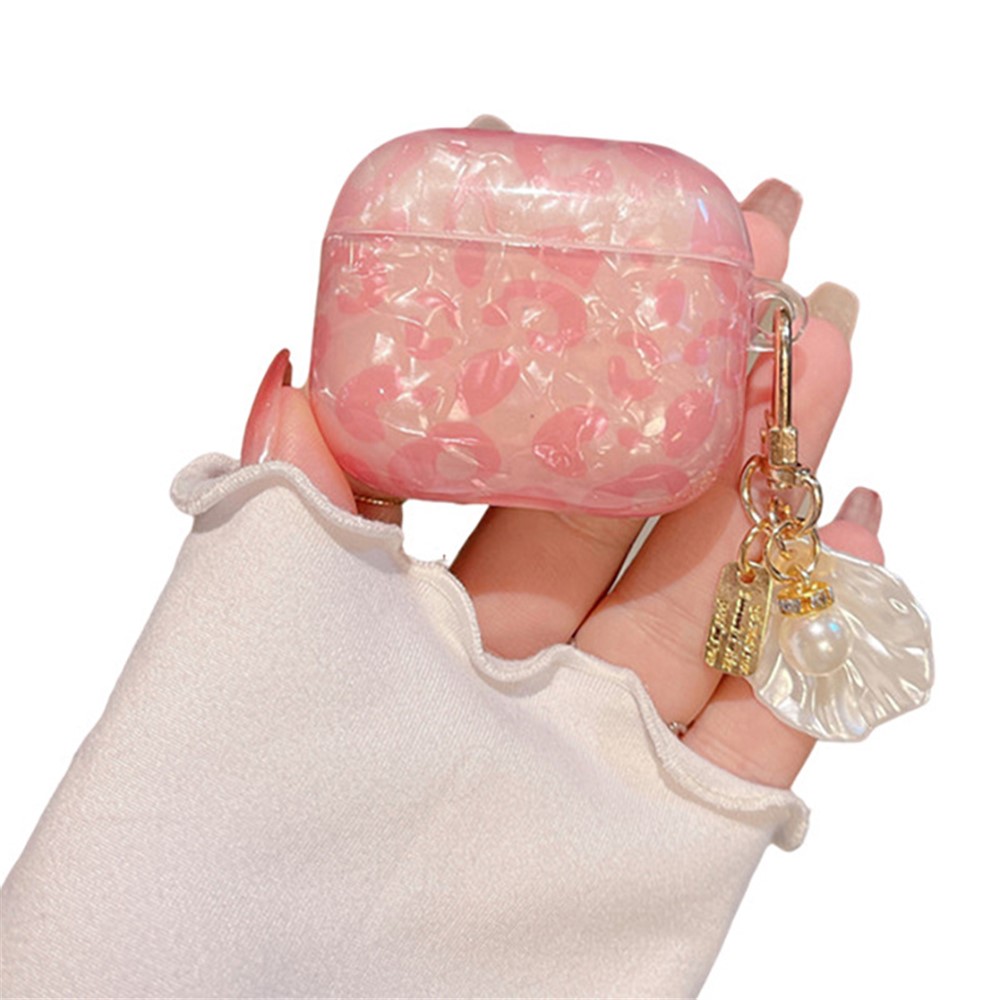 For Apple AirPods 3 Shell Grain TPU Bluetooth Earphone Charging Case Sleeve Protective Cover with Shell Pearl Pendant-1