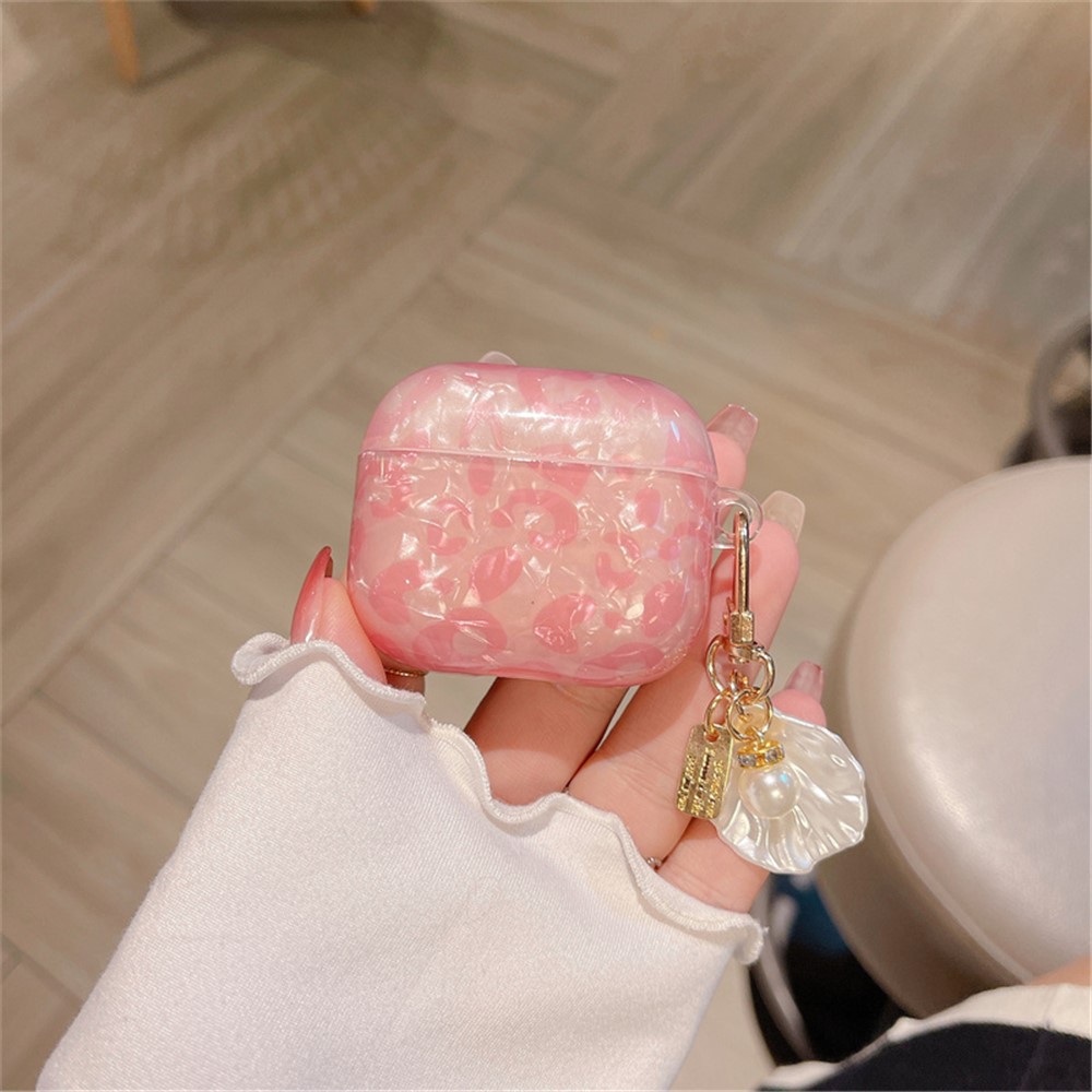 For Apple AirPods 3 Shell Grain TPU Bluetooth Earphone Charging Case Sleeve Protective Cover with Shell Pearl Pendant-3