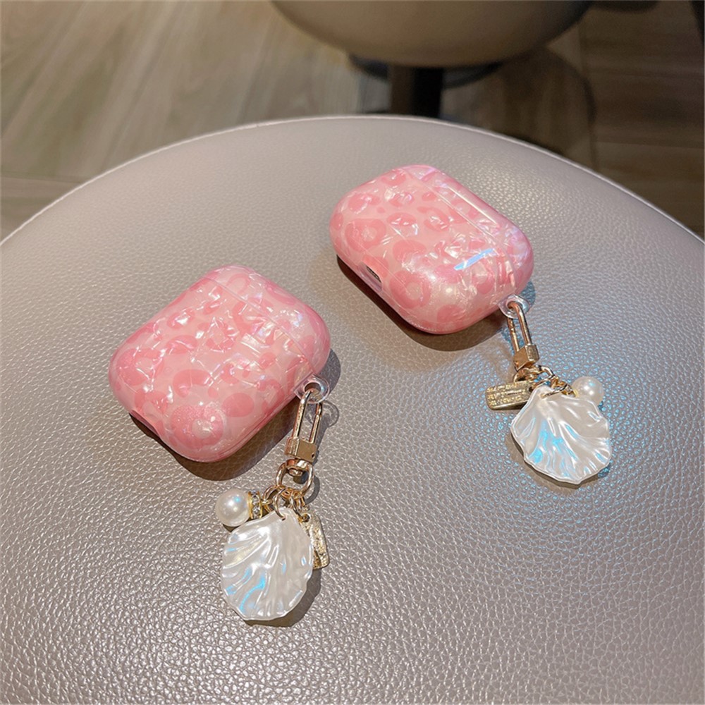For Apple AirPods 3 Shell Grain TPU Bluetooth Earphone Charging Case Sleeve Protective Cover with Shell Pearl Pendant-4