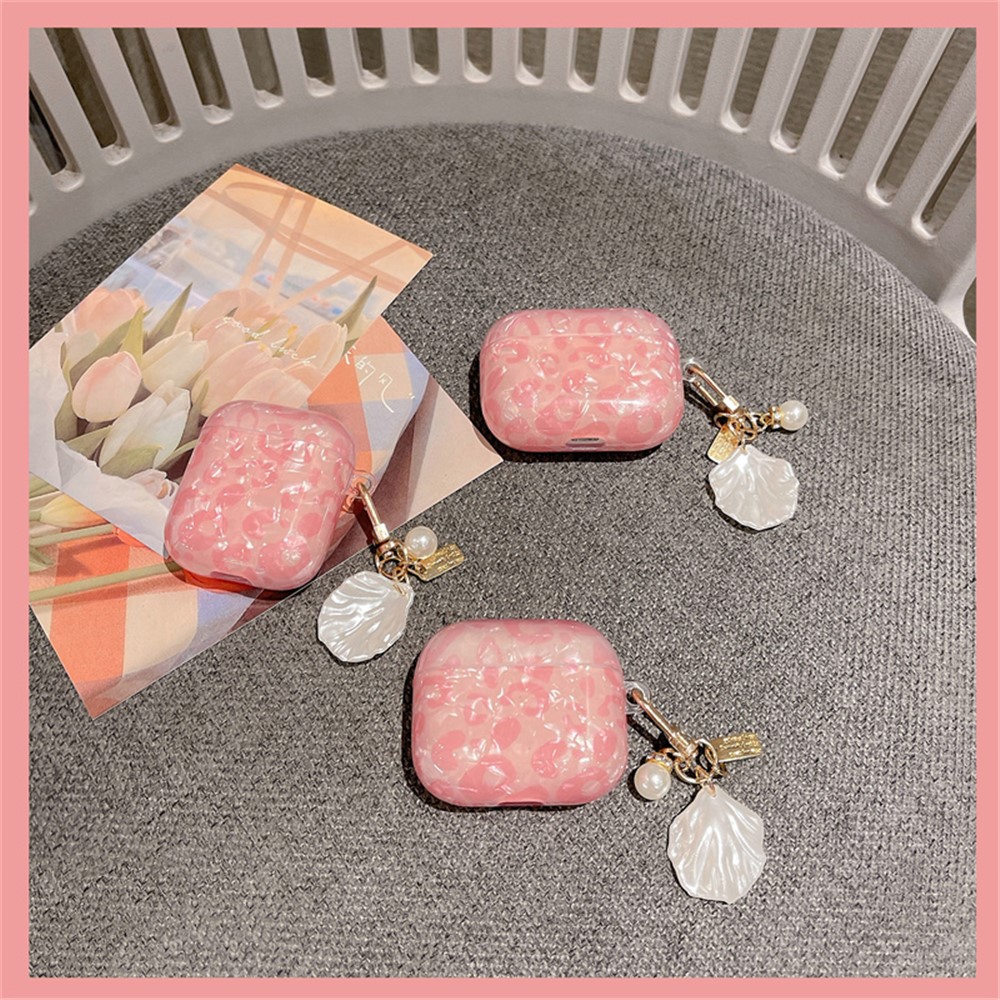 For Apple AirPods Pro Shell Grain Bluetooth Earphone TPU Protective Cover Charging Case Sleeve with Shell Pearl Pendant-2