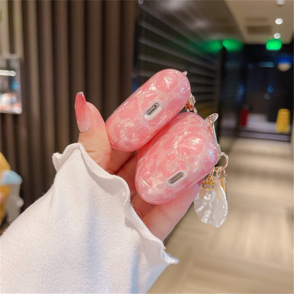For Apple AirPods Pro Shell Grain Bluetooth Earphone TPU Protective Cover Charging Case Sleeve with Shell Pearl Pendant-7