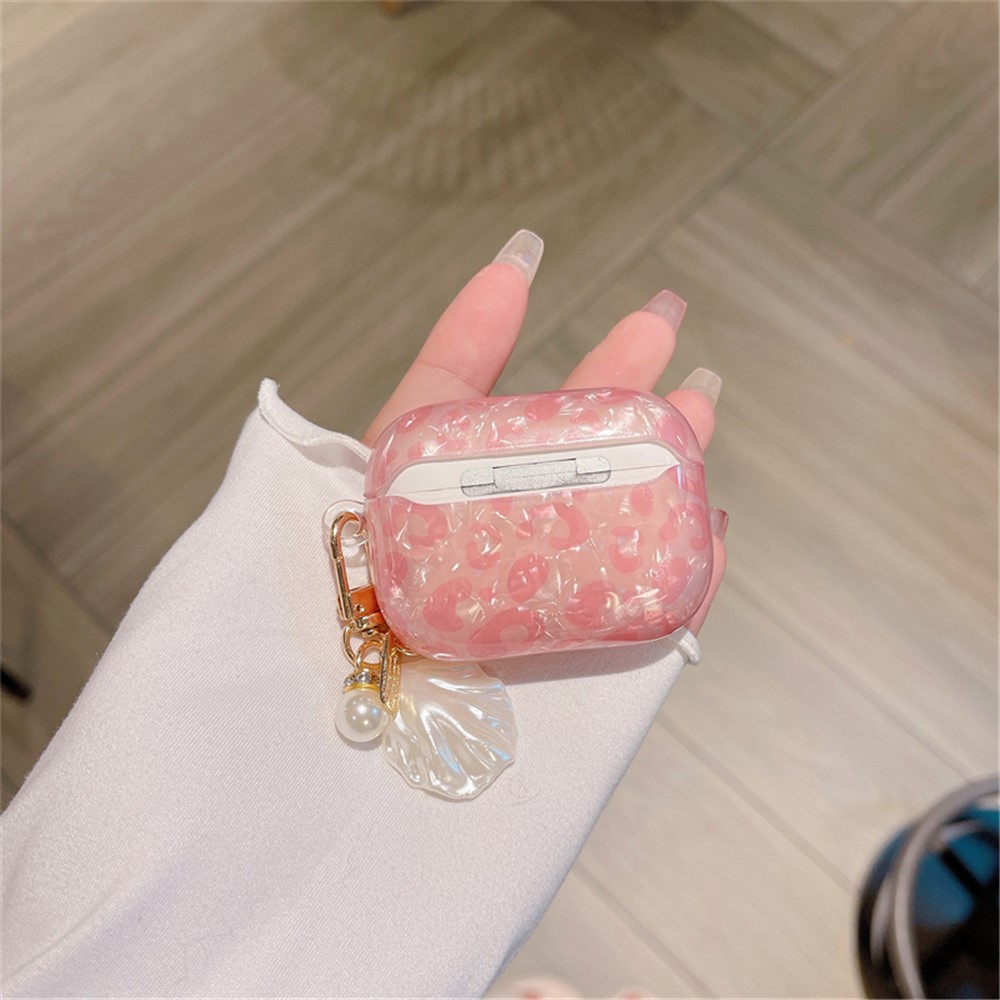 For Apple AirPods Pro Shell Grain Bluetooth Earphone TPU Protective Cover Charging Case Sleeve with Shell Pearl Pendant-8