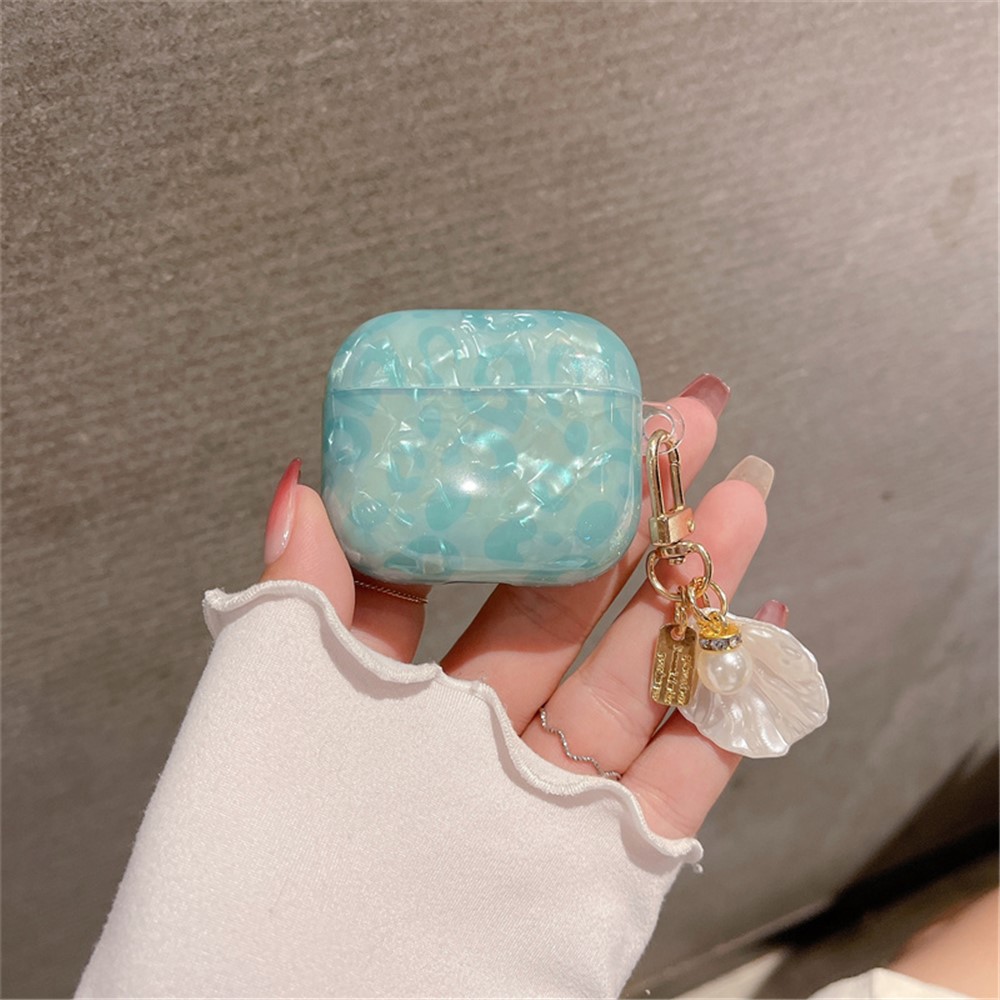 For Apple AirPods 3 Shell Grain TPU Anti-drop Bluetooth Earphone Charging Case Anti-wear Protective Cover with Shell Pearl Pendant-2