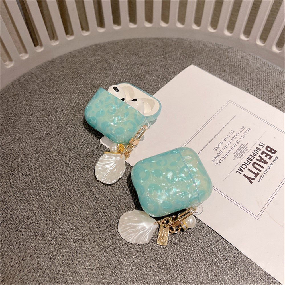 For Apple AirPods 3 Shell Grain TPU Anti-drop Bluetooth Earphone Charging Case Anti-wear Protective Cover with Shell Pearl Pendant-5