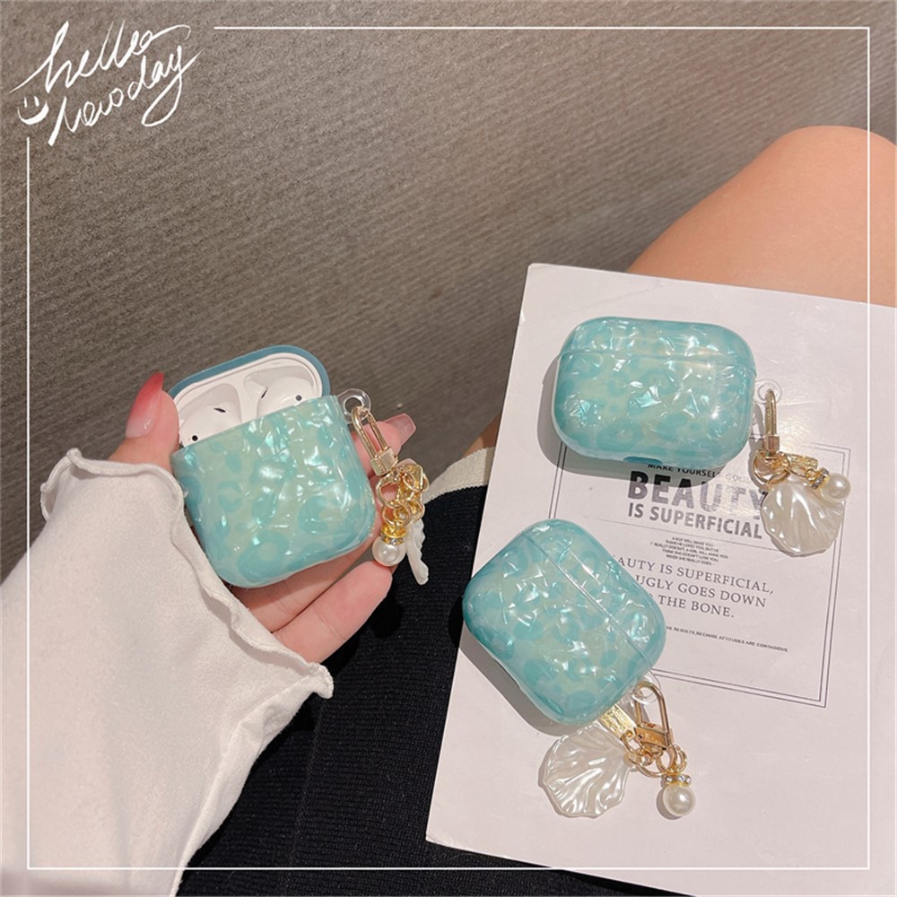 For Apple AirPods with Charging Case (2016)/(2019)/AirPods with Wireless Charging Case (2019) TPU Bluetooth Earphone Charging Case Shell Grain Protective Cover with Shell Shape Pendant-3