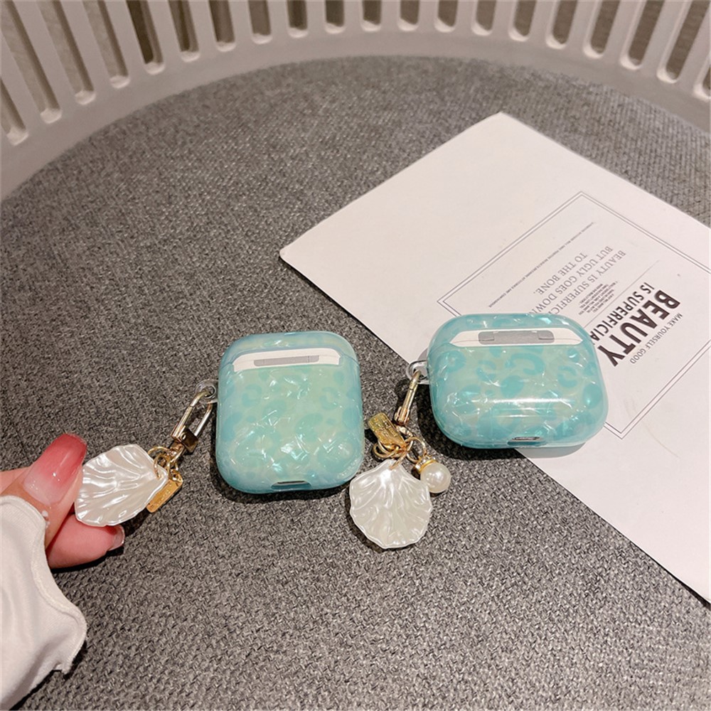 For Apple AirPods with Charging Case (2016)/(2019)/AirPods with Wireless Charging Case (2019) TPU Bluetooth Earphone Charging Case Shell Grain Protective Cover with Shell Shape Pendant-6
