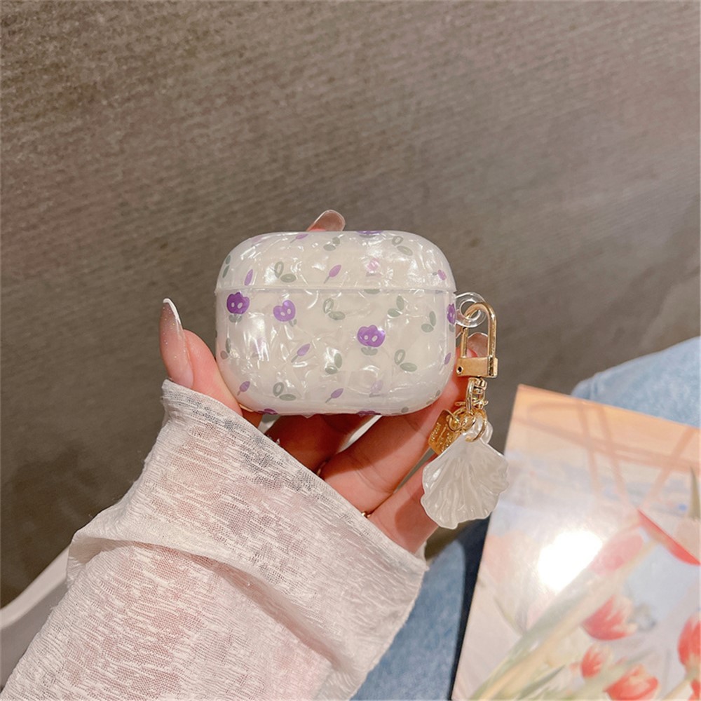 Tulip Shell Skin Protective Case for Apple AirPods Pro, Bluetooth Earphone TPU Cover with Shell-shaped Pendant-5