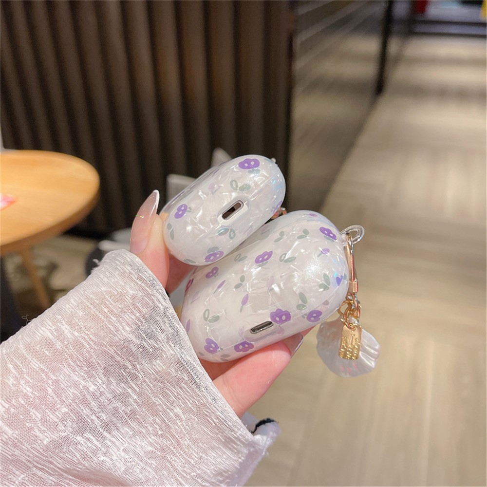 Tulip Shell Skin Protective Case for Apple AirPods Pro, Bluetooth Earphone TPU Cover with Shell-shaped Pendant-7