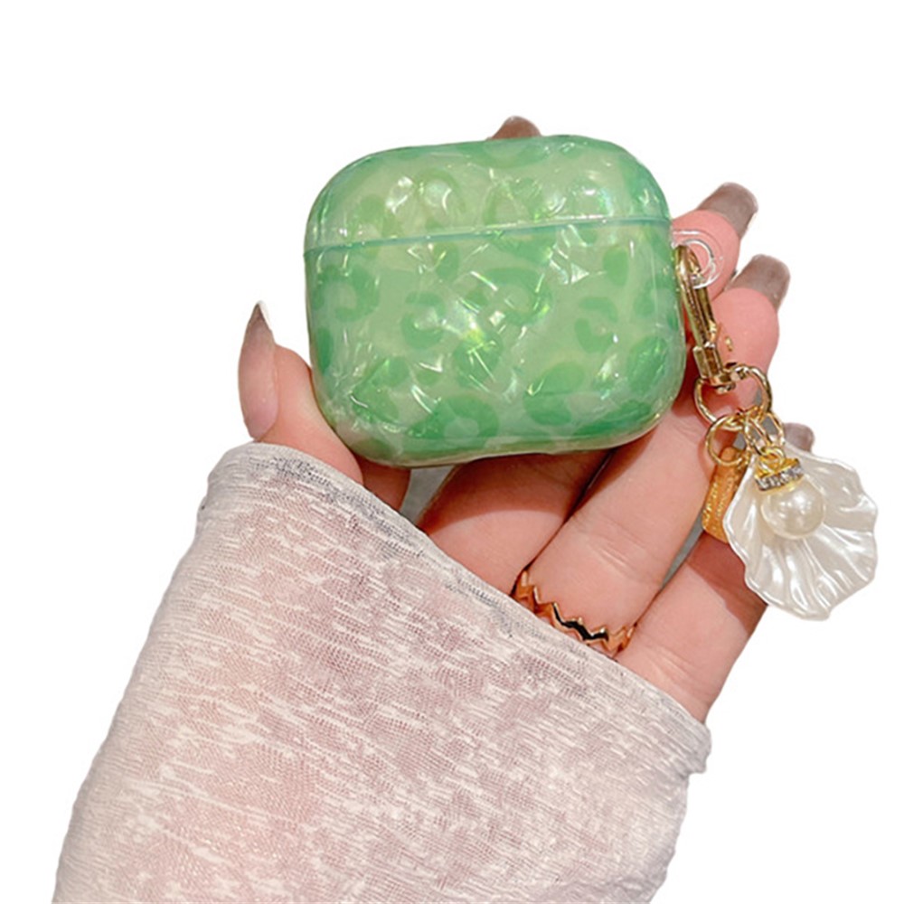 For Apple AirPods 3 Stylish Shell Grain TPU Anti-wear Bluetooth Earphone Charging Case Protective Cover with Shell Pearl Pendant-1