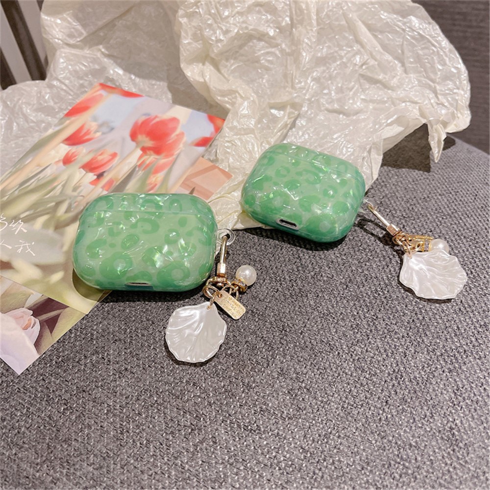 For Apple AirPods 3 Stylish Shell Grain TPU Anti-wear Bluetooth Earphone Charging Case Protective Cover with Shell Pearl Pendant-3