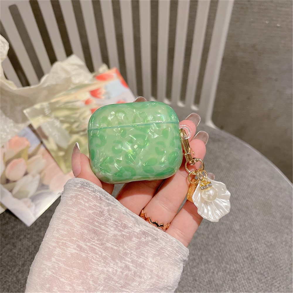 For Apple AirPods 3 Stylish Shell Grain TPU Anti-wear Bluetooth Earphone Charging Case Protective Cover with Shell Pearl Pendant-4