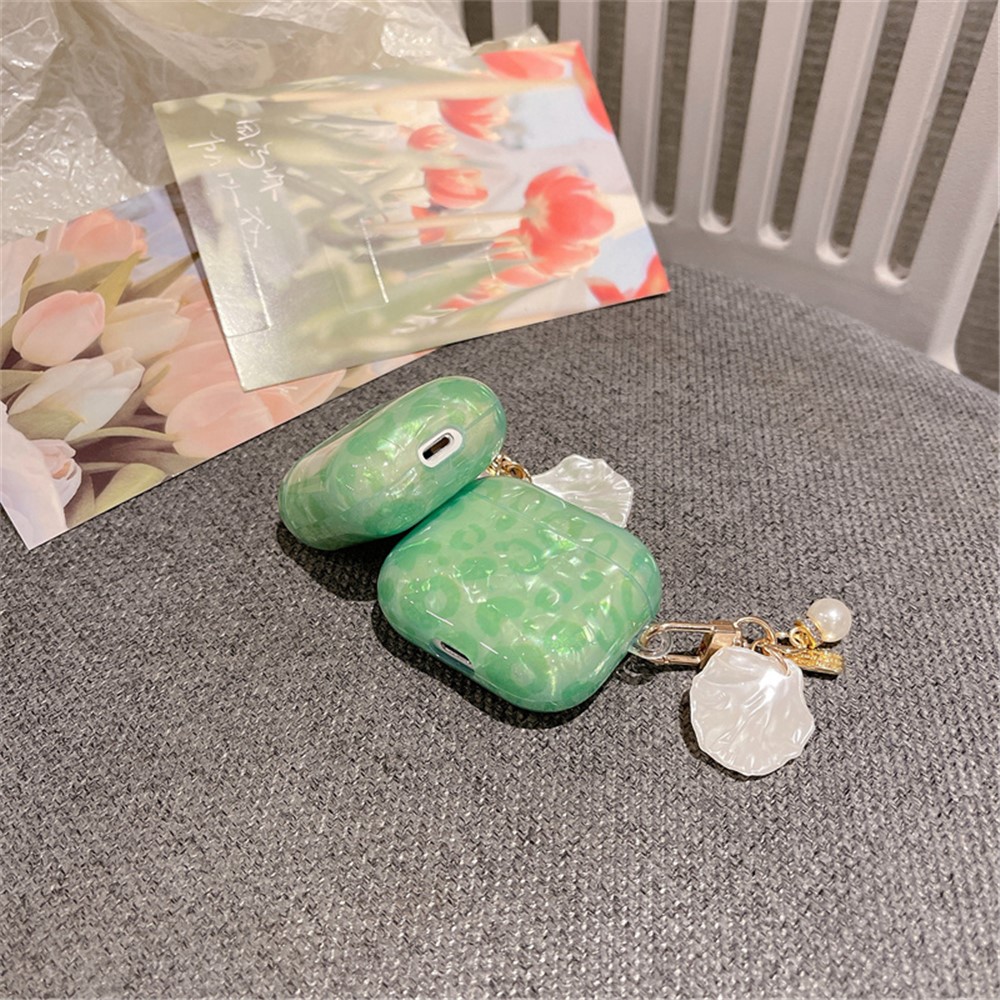 For Apple AirPods 3 Stylish Shell Grain TPU Anti-wear Bluetooth Earphone Charging Case Protective Cover with Shell Pearl Pendant-6