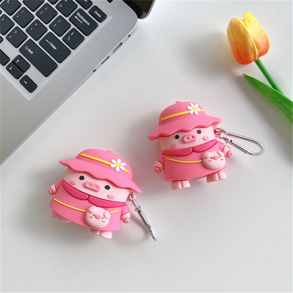 For Apple AirPods 3 Piggy with Hat Design Earphone Silicone Case Full Body Protection Charging Box Cover with Hook-2