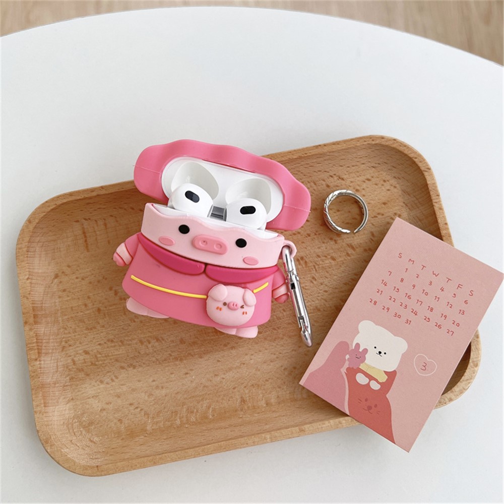 For Apple AirPods 3 Piggy with Hat Design Earphone Silicone Case Full Body Protection Charging Box Cover with Hook-5