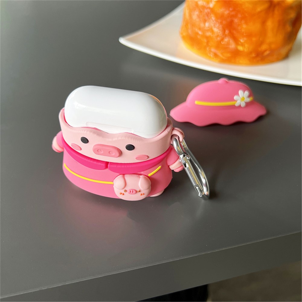 For Apple AirPods 3 Piggy with Hat Design Earphone Silicone Case Full Body Protection Charging Box Cover with Hook-8