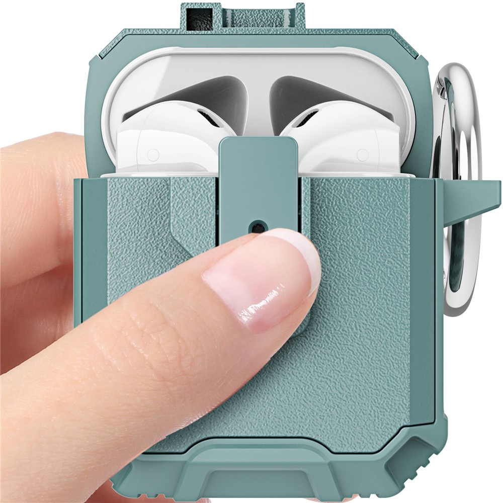 For Apple AirPods with Charging Case (2016)/(2019)/AirPods with Wireless Charging Case (2019) Earphone Case Soft TPU+PC Protective Cover - Gray Green-3