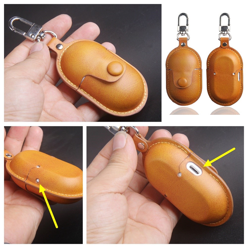 For Samsung Galaxy Buds+ Bluetooth Earphone Crazy Horse Texture PU Leather Protective Case Anti-drop Cover - Khaki-2