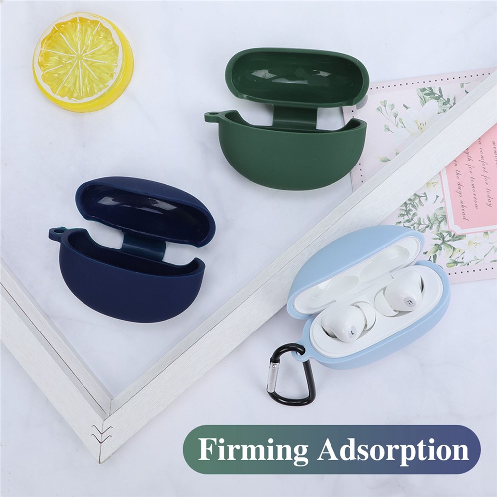 For OPPO Enco Air2 Pro Anti-scratch Silicone Cover TWS Earphone Protective Sleeve Case with Anti-lost Buckle - Midnight Green-3