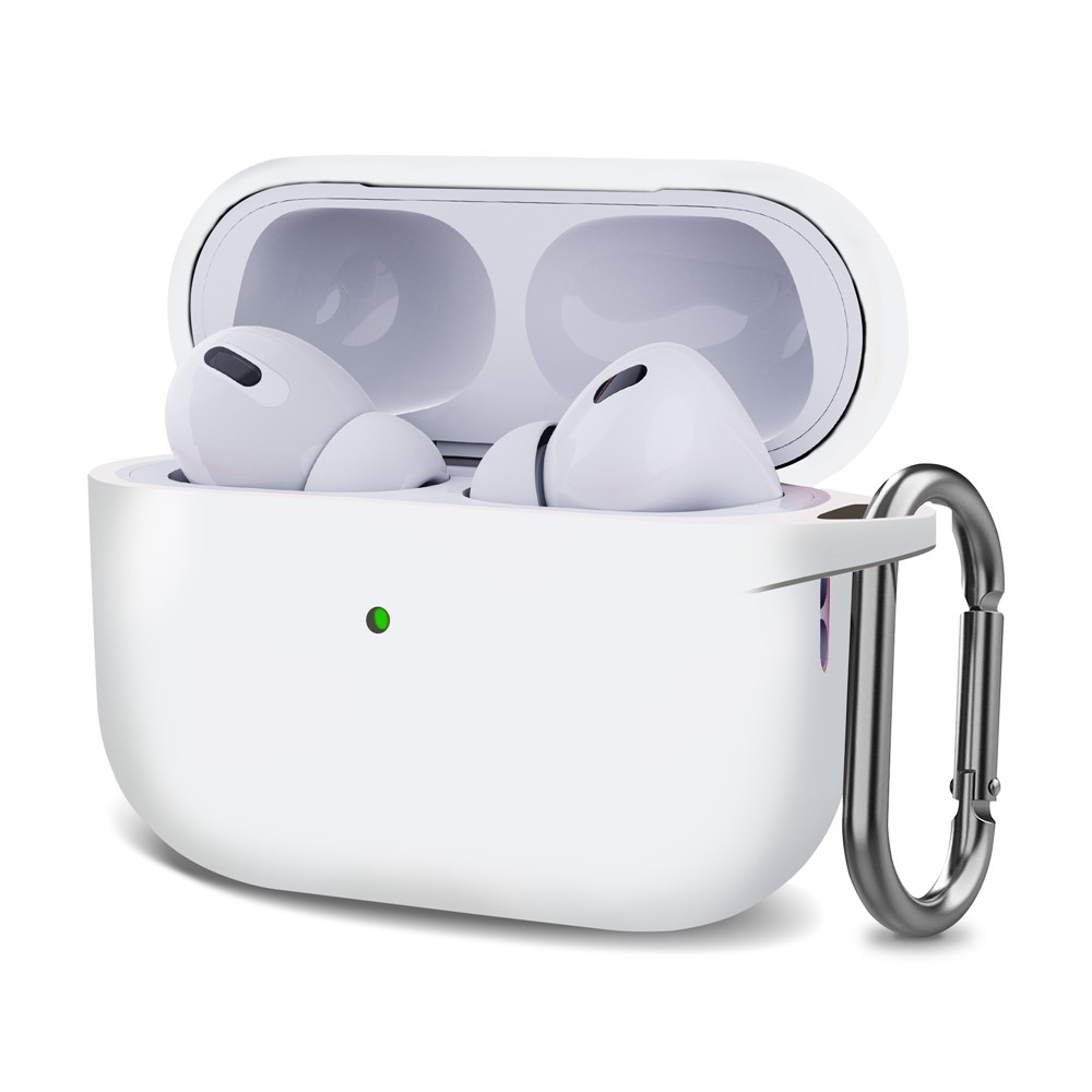 For AirPods Pro (Gen 2) (USB-C) / AirPods Pro 2 Bluetooth-compatible Earphone Silicone Case One-Piece Thickened Headphone Earbud Protective Cover with Anti-lost Buckle - White