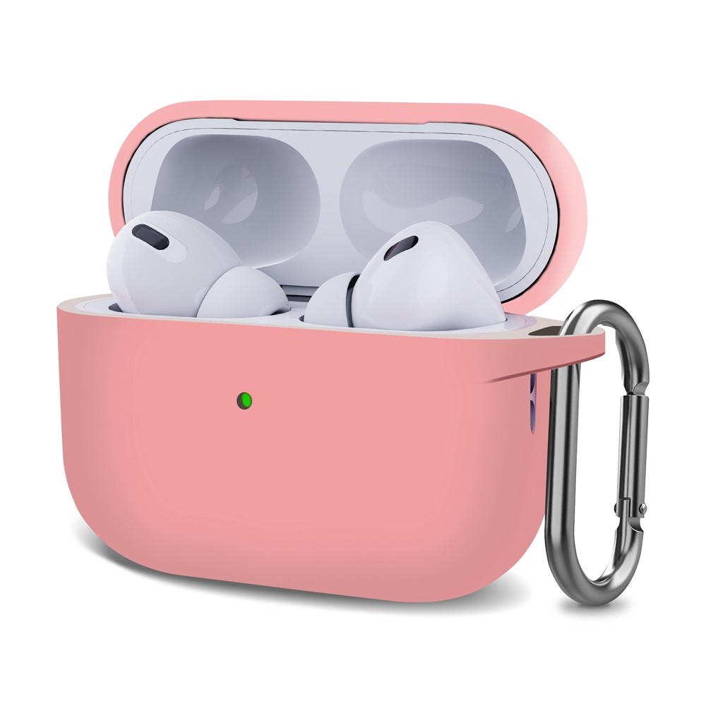 For AirPods Pro (Gen 2) (USB-C) / AirPods Pro 2 Bluetooth-compatible Earphone Silicone Case One-Piece Thickened Headphone Earbud Protective Cover with Anti-lost Buckle - Pink