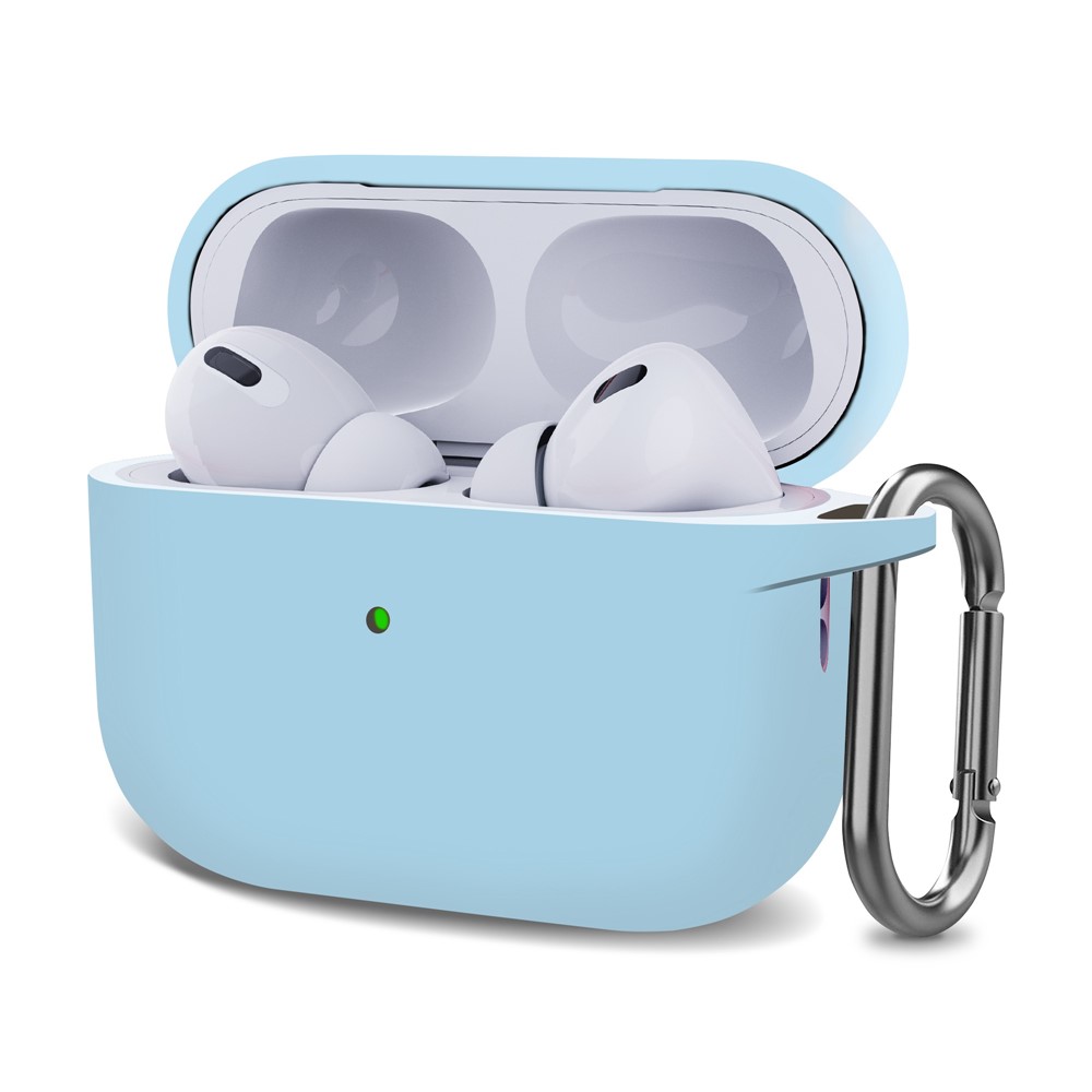 For AirPods Pro (Gen 2) (USB-C) / AirPods Pro 2 Bluetooth-compatible Earphone Silicone Case One-Piece Thickened Headphone Earbud Protective Cover with Anti-lost Buckle - Baby Blue